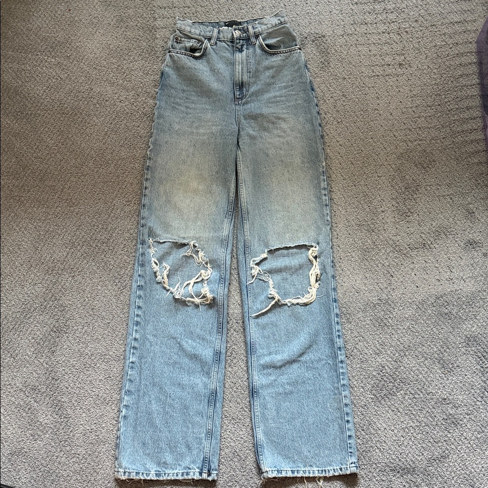 ASOS Light Blue Ripped Straight Leg Jeans